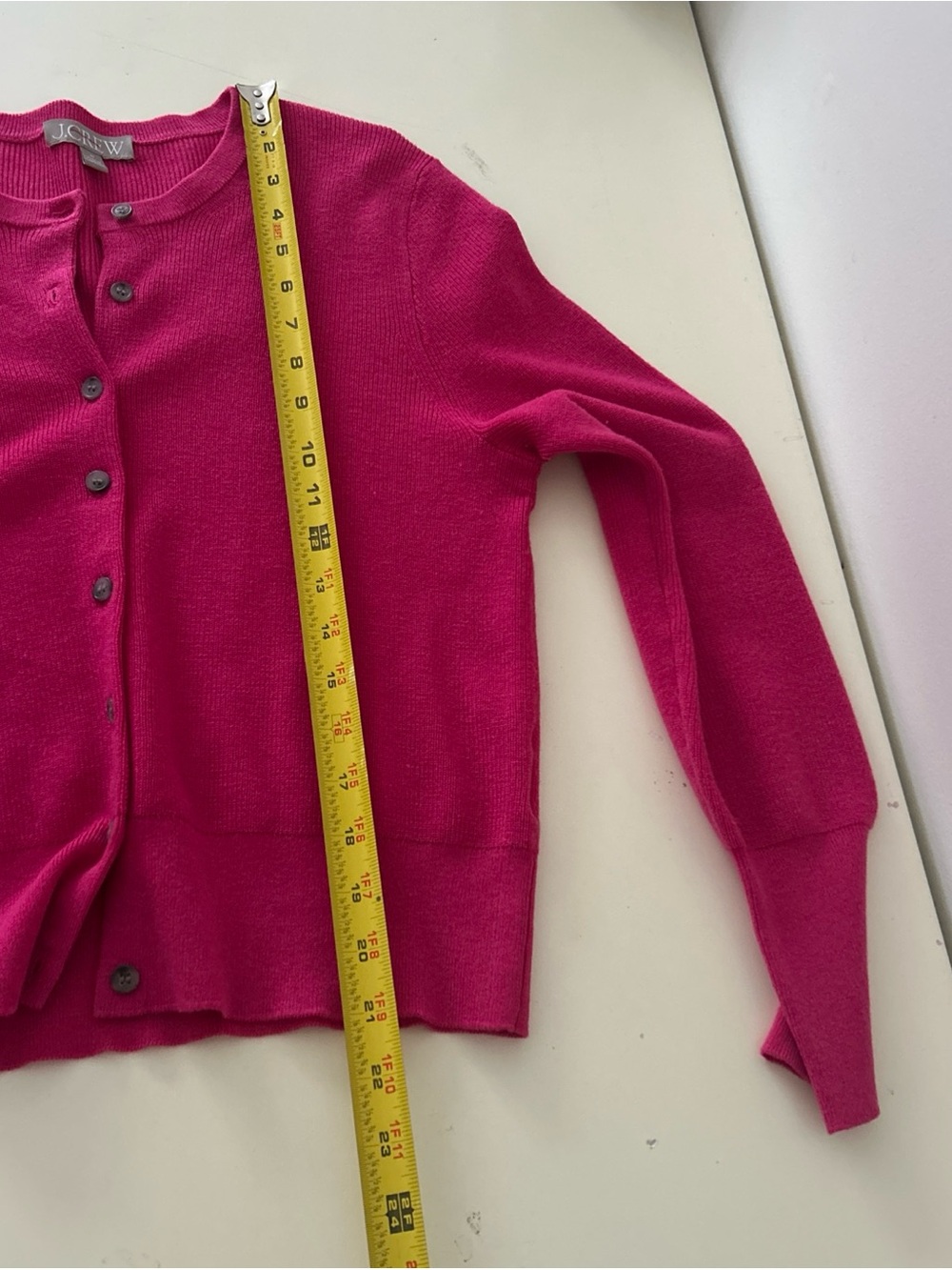 J. Crew Vintage Style Bright Strawberry Pink Button Front Crewneck Cardigan Sz M - Picture 14 of 16